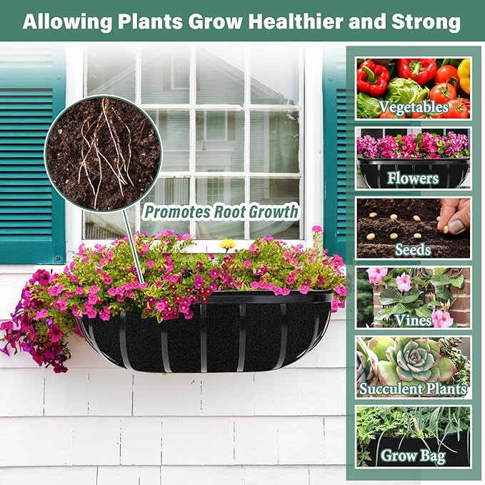 Riare 6 Pack 36 Inch Black Felt Window Box Liners- Fabric Trough Planter Basket Liners Replacement, Non-Woven Hanging Plant Liner for Wall Hanging Basket, Garden Fence Railing (Avoid Bird Nesting) Riare