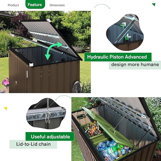 AECOJOY Outdoor Trash Can Storage, 46 Cu.Ft Outdoor Garbage Can Storage Shed, Horizontal Storage Cabinet Waterproof, Bicycle Sheds & Outdoor Storage Clearance in Brown AECOJOY