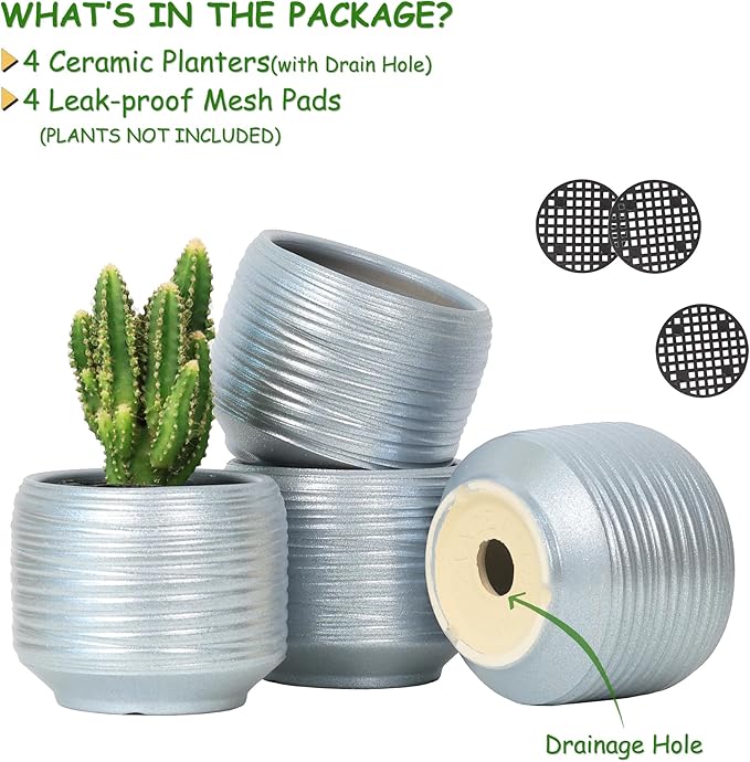 Mini Succulent Planter Set – 3.7 Inch Ceramic Pots with Drainage for Indoor Plants, Small Decorative Flower Pots for Cactus and House Plants, Set of 4 Bestseler