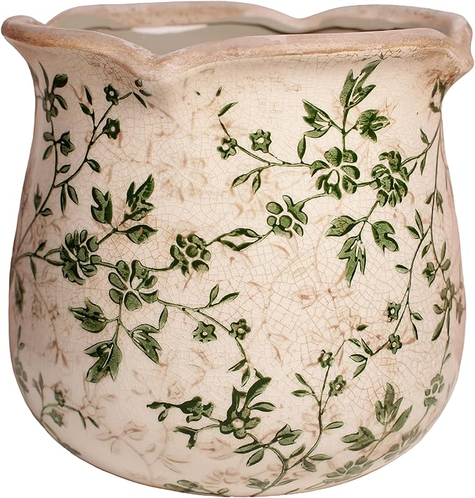 Vintage Ceramic 6.11'' Plant Pots, Decorative Vase for Indoor Garden, Room & Home Decor, Sage Beige XiaanJiaju