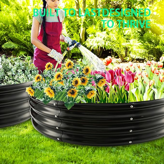 Durable Round Galvanized Steel Raised Garden Bed for Planting,Round Galvanized Steel Fire Ring/Fir Pit for Outdoor- 5×5×1FT,0.8MM Thick(Black, 60 ins Diameter x 12 ins high) zbzbml