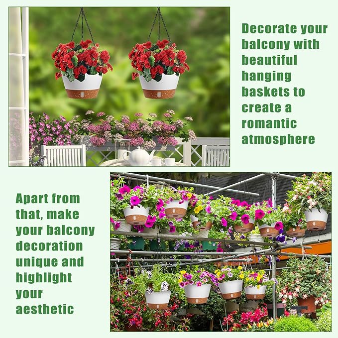 Amyhill 6 Pcs 8 Inch Hanging Planter for Indoor Plants Self Watering Hanging Pot Baskets with Drainage Hole Visible Water Level Tray with Hooks for Garden Outdoor(White) Amyhill