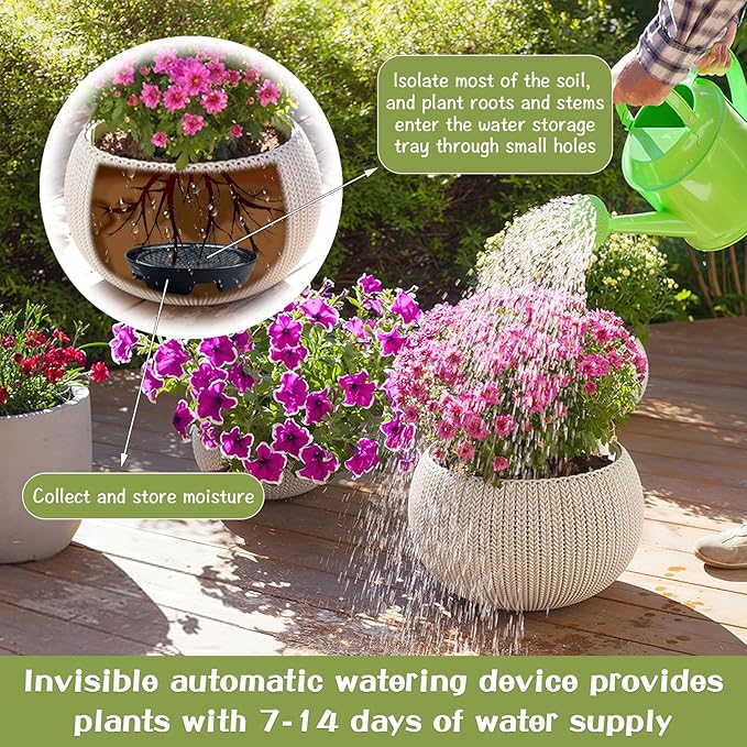 7.16” Self Watering Planter Insert, 10 Pack Invisible Hanging Basket Drip Pan Hanging Basket Planter Plant Auto Watering Devices Plastic Water Catcher Saucer Tray for Outdoor Indoor Pots Liners KKONHII
