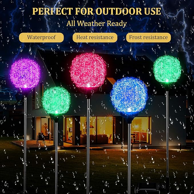 Solar Garden Lights Outdoor, Upgraded Globe Powered Garden Light, Multi-Color Changing LED Solar Stake Lights for Patio Backyard Pathway Party Decoration (Stainless Steel, 2 Pack) MMHFSolarLightsOutdoor