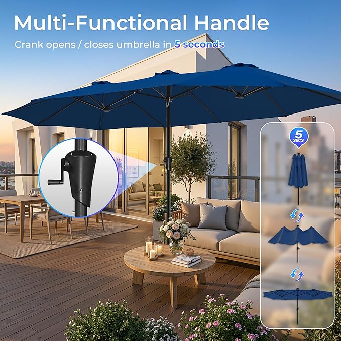 SUPERJARE 15FT Outdoor Umbrella for Patio, Double sided Pool Umbrellas with Fade Resistant Canopy, Large Table Umbrella for Deck, Market, Backyard - Navy Blue SUPERJARE