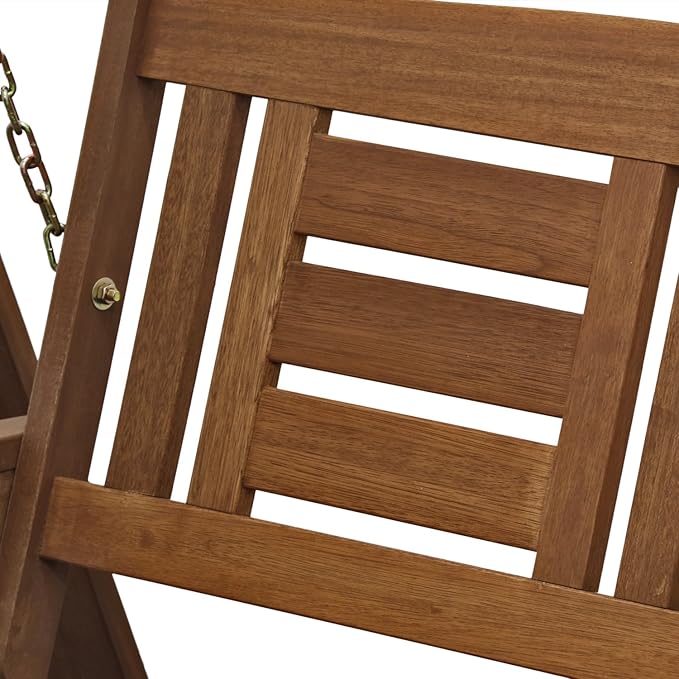 Furinno TIOMAN Porch Swing, Outdoor Hanging Wooden Swing with Stand in Teak Oil, Light Wood Furinno-FitsYourSpaceFitsYourBudget