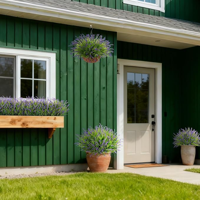 24 Pcs Artificial Faux Plants for Outdoor Spring Decoration, Fake Monkey Grass for Garden Porch Balcony Planters, Fake Greenery Shrubs UV Resistant No Fade Plants Bush for Pathway(Purple) Ammyoo