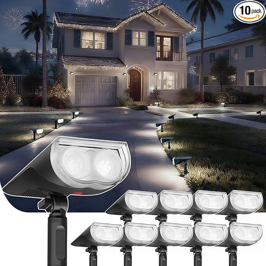 Linkind Solar Lights Outdoor StarRayS, Bright Solar Spot Lights Outdoor, IP67 Waterproof Spotlights for Garden Yard Landscape Walkway Patio Tree (Daylight, 10 Pack) Linkind