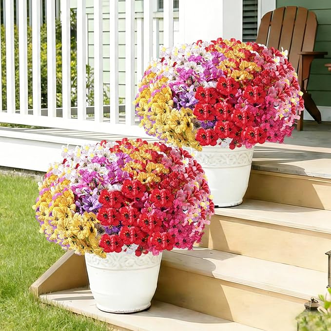 22 Pack Artificial Flowers for Outdoor Indoor Fake Plants, Faux Silk Flowers for Outdoors Outside Front Porch Hanging Planter Window Box Garden Spring Decoration(Multi-Colour) Powbrace