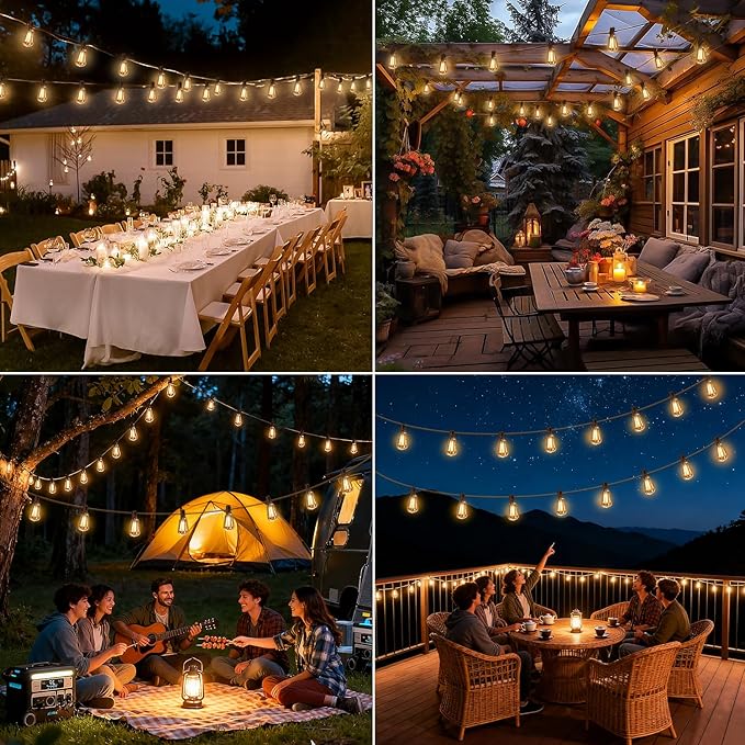 100FT Solar String Lights Outdoor Waterproof with Remote & Timer, LED Shatterproof ST38 Bulbs, USB & Solar Powered Patio Lights for Backyard, Porch, Garden, Wedding, Christmas Decor SkoiucLights