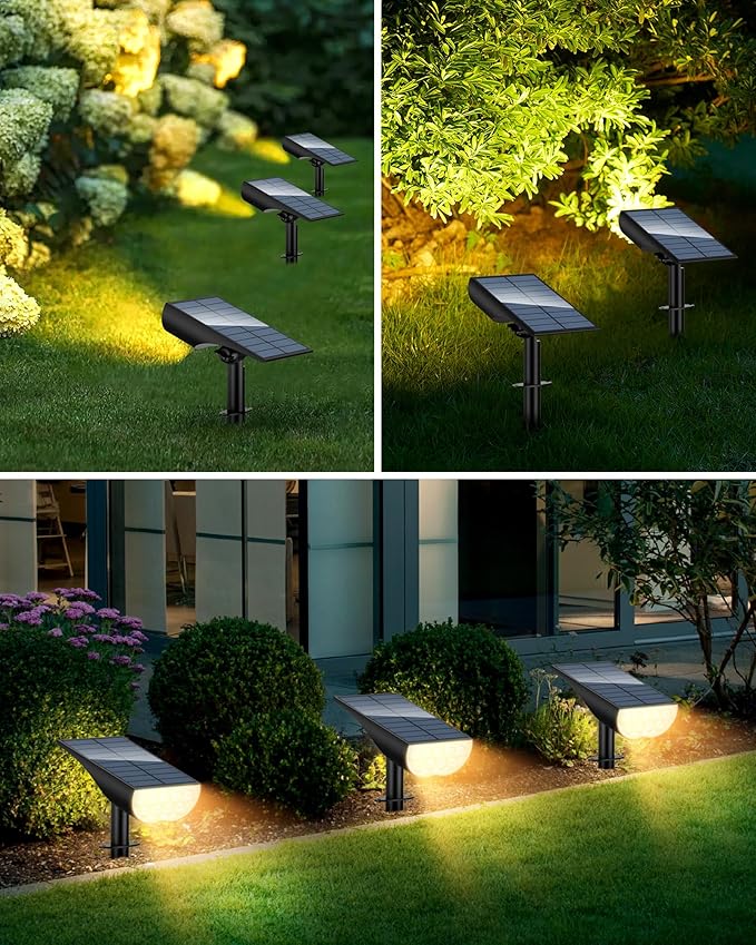 BAXIA TECHNOLOGY Solar Spotlights Outdoor Waterproof, 3 Lighting Modes Spot Lights, Dusk to Dawn Solar Powered Outdoor Lights for Yard Pathway Driveway Landscape, Warm White, 2 Pack BAXIATECHNOLOGY