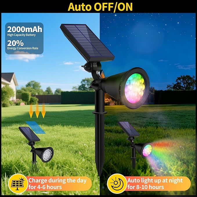 Solar Spot Lights Outdoor Waterproof, 18 LED Solar Powered Landscape Lighting Low Voltage Auto On/Off for Garden, Yard, Tree, Flag, Wall, Pathway, 4 Pack Rootora
