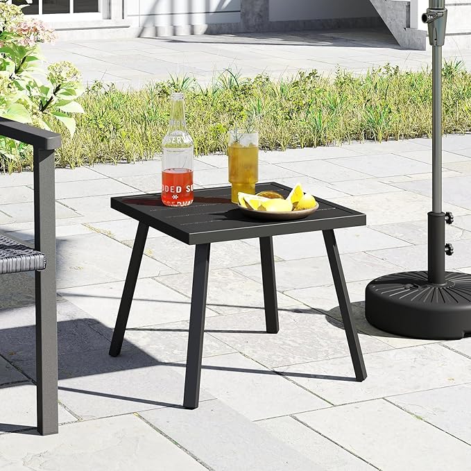 C-Hopetree Small Metal Outdoor Coffee Side Table for Outside Patio, Square, Black C-Hopetree