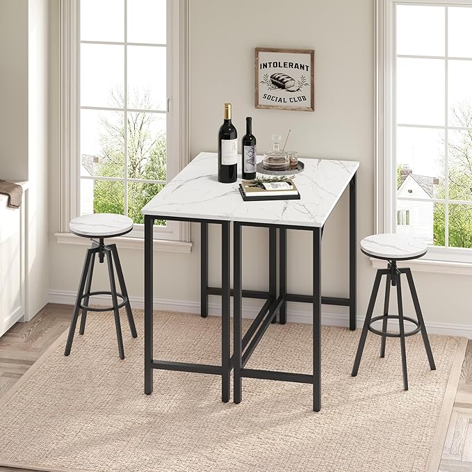 Narrow Bar Table, 63-Inch Pub Table for Dining Room, Counter Bar Tables with Sturdy Metal Frame, Connectable Bar Table, Multifunctional Console Table, Marble and Black BTHM1601 MAHANCRIS