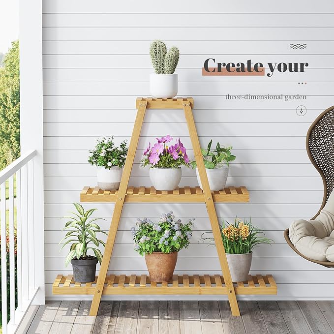Plant Stand For Indoor Outdoor Tiered Plant Shelf 3 Tier 8 Potted Bamboo Flower Holder Ladder Rack For Multiple Triangle Table Plant Pot Stand (Natural) LifeTakesaDifferentTurn