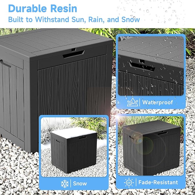 35 Gallon Outdoor Deck Box, Lockable Waterproof Outdoor Storage Boxes For Garden Tools,Indoor Cushions,Accessories Outside Storage Resin Weatherproof Container(Black) MAIUSCOLI