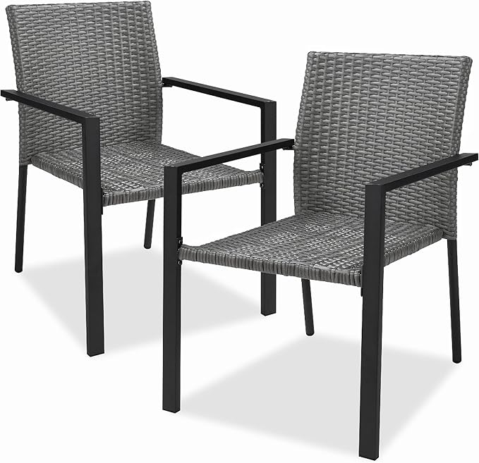 Best Choice Products Set of 2 Stackable Outdoor Wicker Dining Chairs All-Weather Firepit Armchair w/Armrests, Steel Frame for Patio, Deck, Garden, Yard - Gray BestChoiceProducts