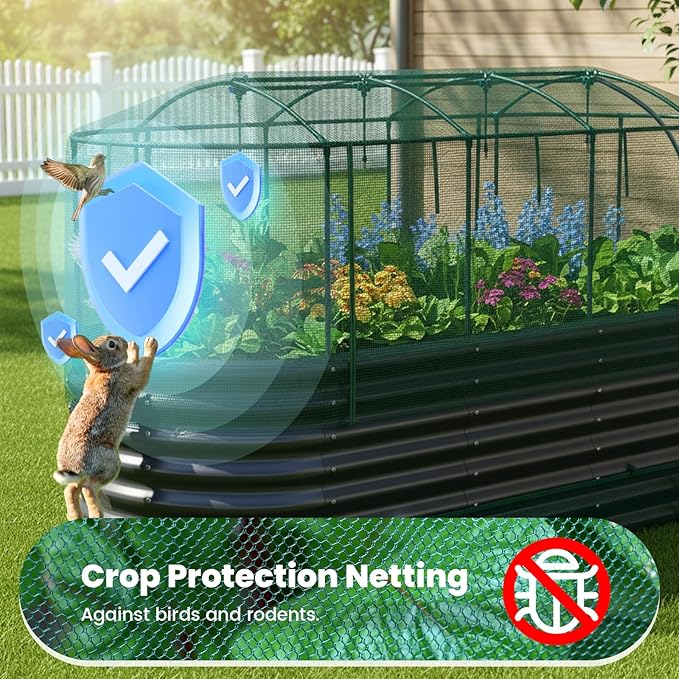 Quictent Galvanized Raised Garden Bed Kit with Self Watering System and Mesh Cover, Large Oval Metal Outdoor Planter Garden Boxes for Vegetables Herbs Flowers, 8x3x2Ft QUICTENT