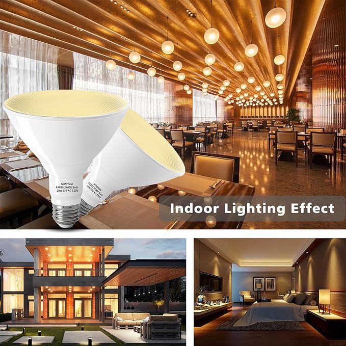 Par38 led Flood Lights Outdoor Light Bulb,Dimmable 1800LM,20W Replace up to 200W,Outdoor Flood Light Bulbs for Backyard,Garage,Porch,Garden,6 Pack 2700K Warm Light Gonhom