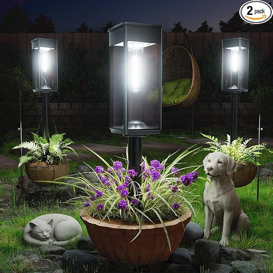 Solar Pathway Lights Outdoor, 2 Pack Bright Solar Lights Outdoor, IP65 Waterproof Solar Garden Lights Solar Powered Landscape Lighting for Yard Patio Walkway Driveway Pathway (Cool White) Professionalproductionofsolarlightsoutdoor%EF%BC%9A%EF%BC%89