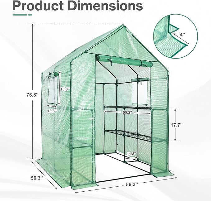 Aoodor Walk-in Greenhouse with 8 Shelves, 4.7 × 4.7 × 6.4 ft Outdoor Garden Plant House with PE Cover for Growing Vegetables, Flowers, Herbs Aoodor
