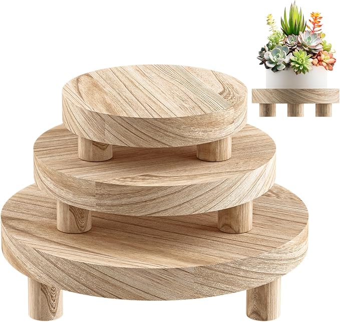 3 Pcs Wood Plant Stand Indoor Outdoor, Round Wood Riser for Decor 6/8/10" Wooden Stool Display Stand Flower Pot Holder Small Planter Tray Modern Potter Decorative for Desktop Counter Room (Natural) Letyourd%C3%A9cormoreglamorous