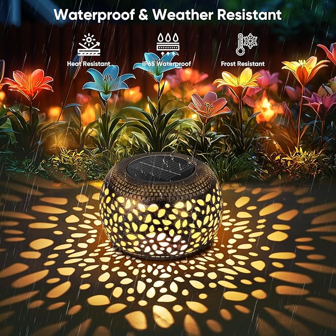 Solar Lantern Outdoor Patio Decor: 4 Pack Solar Lanterns Outdoor Waterproof, Hollow Out Retro Metal Solar Lights, Yard Porch Garden Balcony Indoor Desk Bedroom Tabletop Decorations, 2 Lighting Colors NFEVER