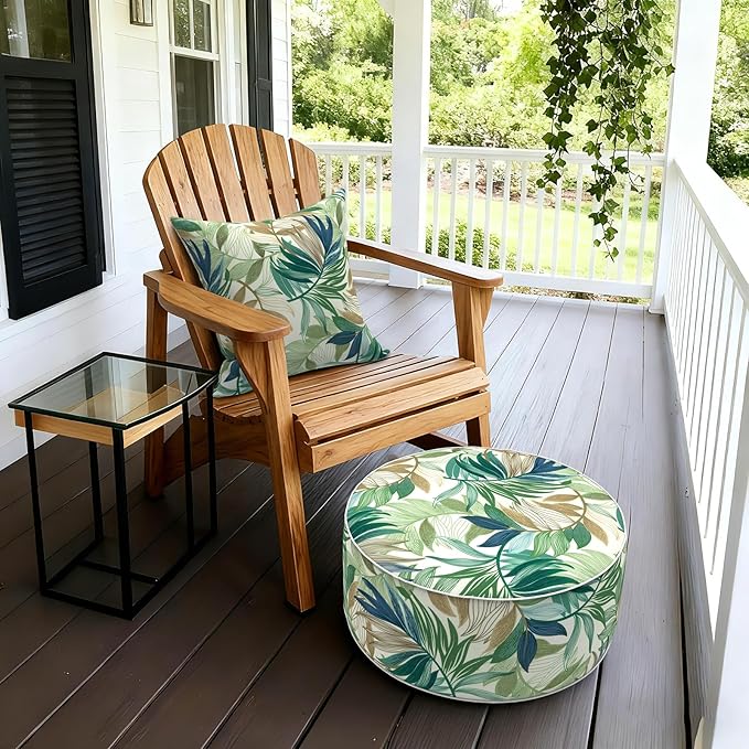 LVTXIII Inflatable Stool Ottoman Footrest with Handle, Decorative Fade-Resistant Foot Stool, Indoor or Outdoor Pouf for Home Garden and Camping Use, D21 x W 21 x H9, Lush Leaf Green LVTXIII