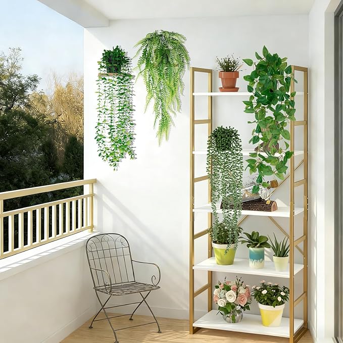 4 Pack Artificial Plants Wall Hanging Fake Plants Indoor for Shelf Boho Faux Eucalyptus Ivy Vine House Plants for Living Room Wall Backdrop Outdoor Decor LumBelle