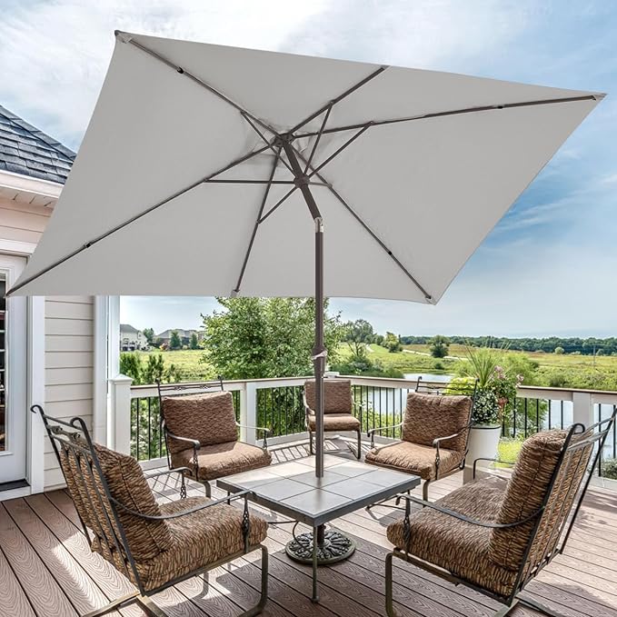 JEAREY 6.5x10 ft Rectangular Patio Umbrellas Rectangle Outdoor Umbrella with Push Button Tilt and Crank, Market Table Umbrella 6 Sturdy Ribs UV Protection for Poolside Garden Backyard Deck, Foggy Gray JEAREYOutdoorsCollection