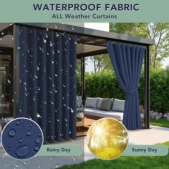 Outdoor Curtains for Patio Waterproof - 6 Panels Privacy Weatherproof Outside Curtains with Grommets for Pergola, Gazebo, Porch, Cabana, Balcony, 54 x 108 Inch, Navy RichSets