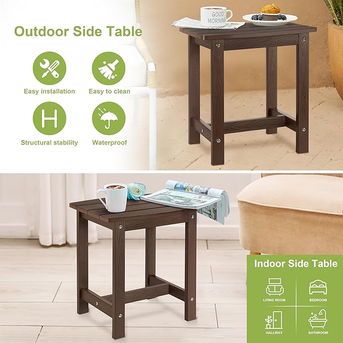 Y&M Outdoor Side Table, HIPS Adirondack Small Single Table, Waterproof Square Outside Table, Balcony Modern End Tables for Patio, Pool, Beach, Porch, Deck, Indoor or Outdoor Use, Coffee YM