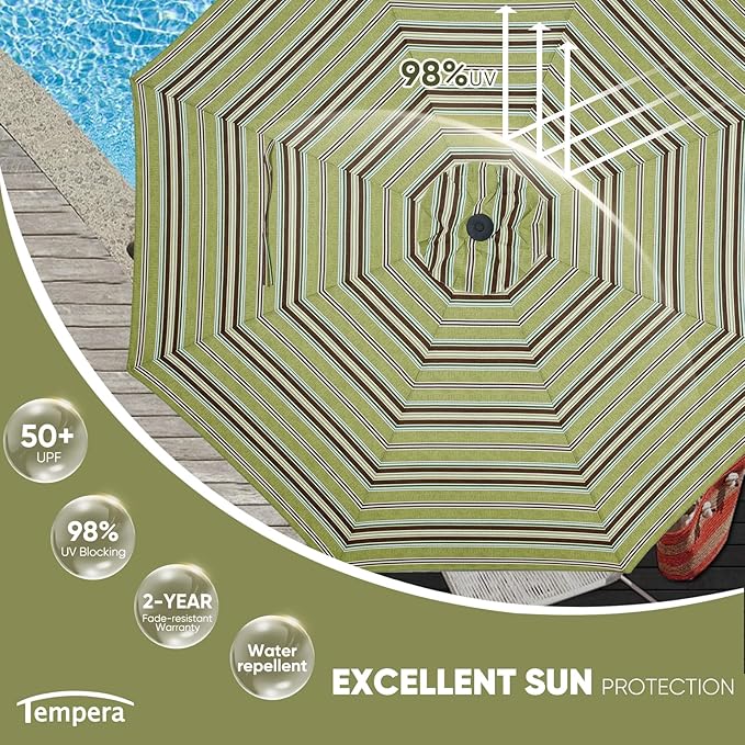 Tempera Patio Market Outdoor Table Umbrella with Auto Tilt and Crank, Large Sun Umbrella with Sturdy Pole & Fade Resistant Canopy, Easy to Set TemperaPatioLife