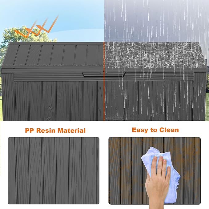 75 Gallon Resin Deck Box, Lockable Patio Outdoor Storage Box for Furniture, Garden Tools and Tools Storage, Waterproof Outside Storage Boxes - Black OutdoorLivingPerfected