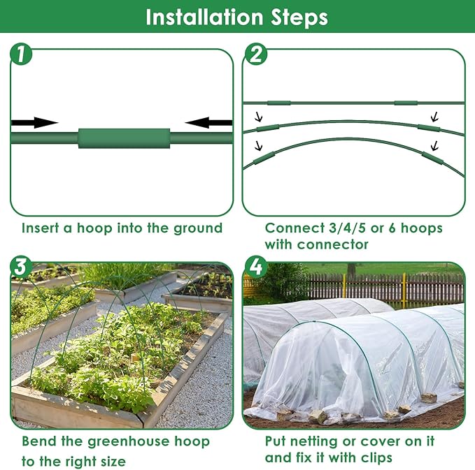 9 Sets Greenhouse Hoops for Raised Beds,45 Pcs Garden Hoops Grow Tunnel Rust-Free Fiberglass Garden Stakes Hoops, Plant Support Hoop House Kit Frame for Shade Cloth Netting Row Cover Garden Supplies LifeisLuck