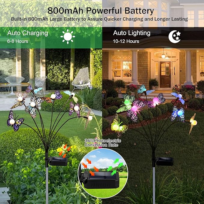 Solar Garden Butterfly Lights, 4 Pack 48 LED Solar Swaying Lights, 7 Color Changing Waterproof Firefly Light Outdoor Fairy Light for Garden Patio Yard Pathway Flower Bed Decoration MRHEPHAESTUS