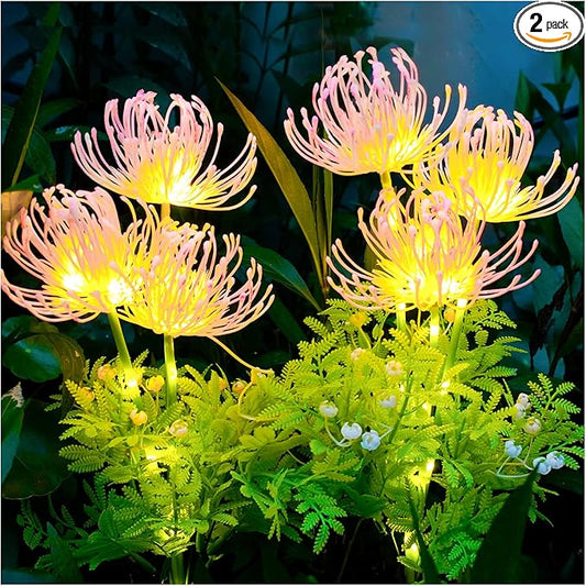 Solar Garden Lights, Solar Flowers Lights with Glowing Flowers & Stems, Upgraded Solar Panel, Outdoor Lights for Garden Decoration,Yard Decor and Gift for Mother (2 Pack) DooYard