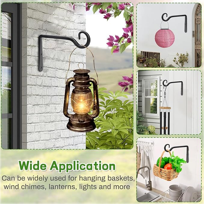 Plant Hangers Outdoor 2 Pack 10 Inch Metal Hanging Plant Bracket Metal Hanging Plant Hooks Indoor, Wall Hooks for Hanging Plants, Bird Feeder, Flower Basket, Wind Chimes Black (2PCS) ROPCIA