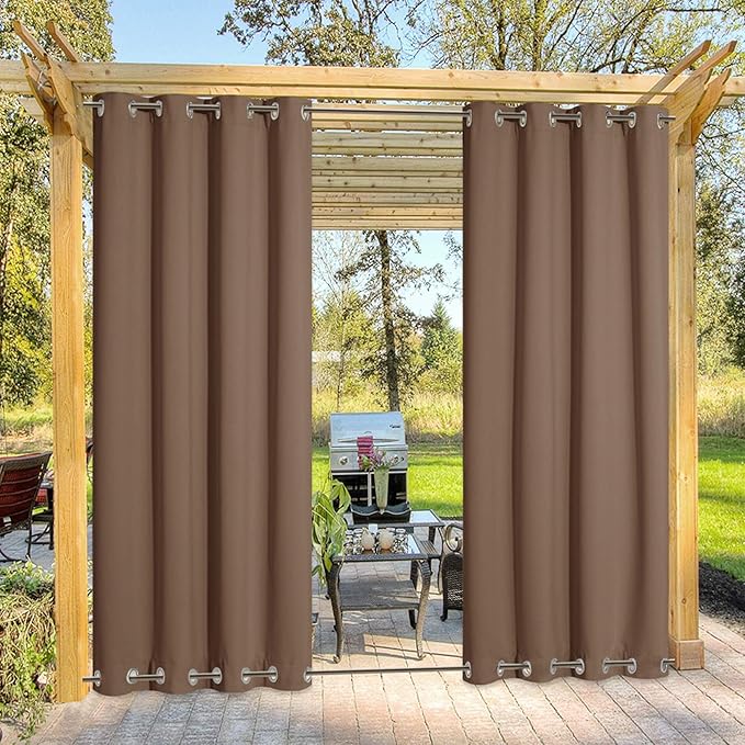 NICETOWN Weighted Patio Waterproof Outdoor Curtain, Thermal Insulated Stainless Steel Grommets (Top and Bottom) Windproof Outdoor Drape Keep Privacy for Pergola, 1 Panel, W52 by L84, Tan NICETOWN