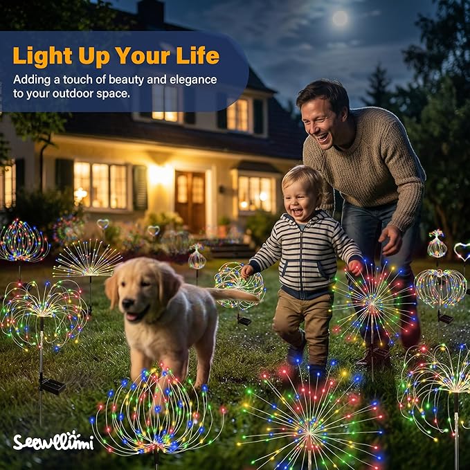 Solar Garden Lights Outdoor Decorative, 2pack 120 LED Firework Lights Waterproof，Solar Fairy Lights for Outside,Garden,Yard, Patio,Pathway,Flowerbed,Party(Multicolor) Rootora