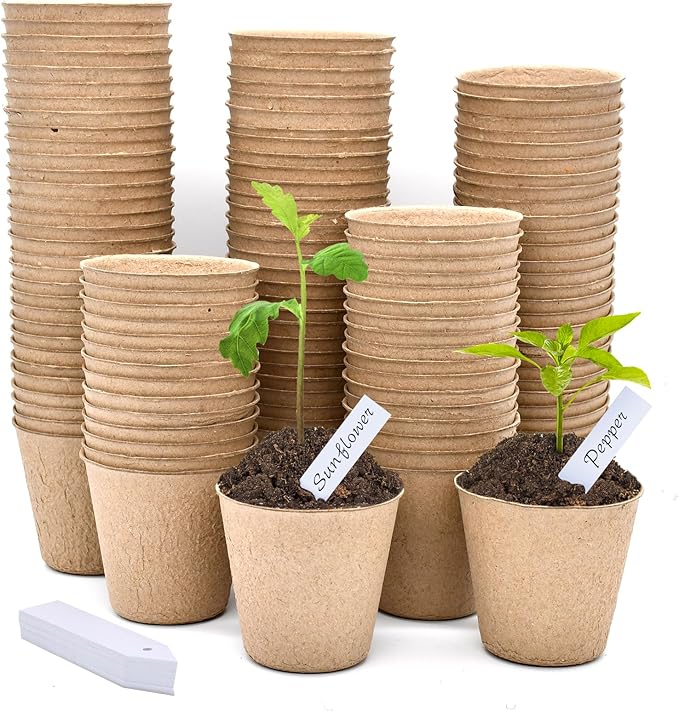 Biodegradable Peat Pots for Seedling - 120 Pack 3.15 inch Biodegradable Plant Seed Starters Kits with 30 Plant Labels, Garden Germination Nursery Pots for Flower Vegetable Seed Germination INCIKITI