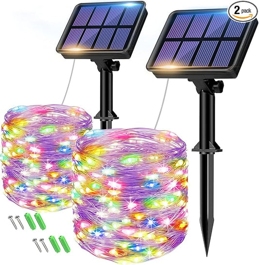 2 Pack Solar String Lights for Outside - 160LED 66FT Solar Fairy Lights Outdoor Waterproof 8 Modes, Copper Wire Solar Powered Twinkle Lights for Tree Garden Christmas Wedding Party Decor, Multicolor btfarmdecorativelighting