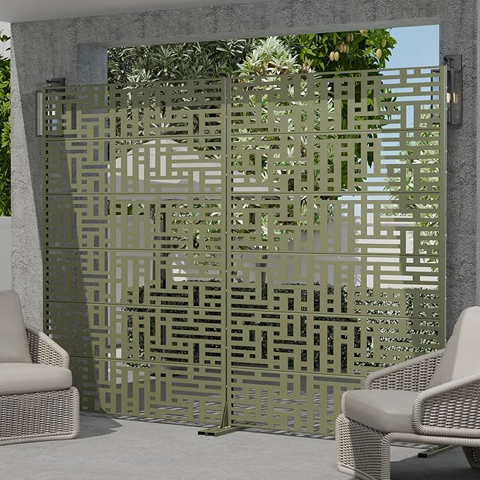 Casaphoria Metal Privacy Screen Outdoor, 72" H x 47" W Freestanding Decorative Privacy Screen for Patio Deck Balcony Garden with Stable Base, Green-Helen Casaphoria
