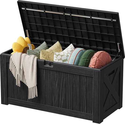 Devoko 125 Gallon Outdoor Storage Box, Waterproof Resin Deck Box for Patio Furniture, Lockable Container for Garden Cushions & Pool Supplies (Black, 125 Gallon) DEVOKO