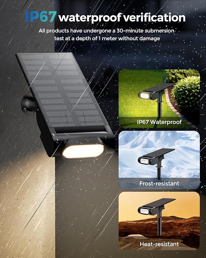 RGB Christmas Solar Spot Lights Outdoor, 12 RGB Color Modes Landscape Light Waterproof IP67 with Remote Control, 2-in-1 Color Changing RGB/Cool/Warm White for Yard Garden Christmas 4 Pack Brthera