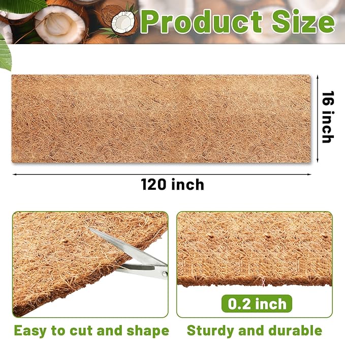 Remiawy Coco Liner Roll, 16 x 120 Inch Coconut Fiber Liners for Planters, Natural Coco Coir Mats Sheet for Flower Basket, Garden Decoration, Reptile Carpet, Animal Pet Pad, Window Box, DIY Moss Pole GARDENANDTOOL