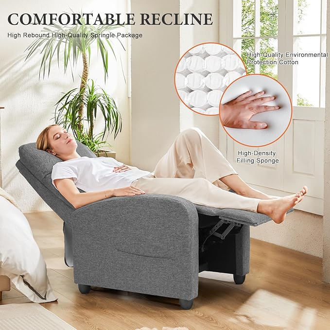 Sweetcrispy Massage Recliner Chair for Adults, Adjustable Home Theater Seating with Lumbar Support for Living Room, Modern Fabric Reclining, Cool Gray Sweetcrispy