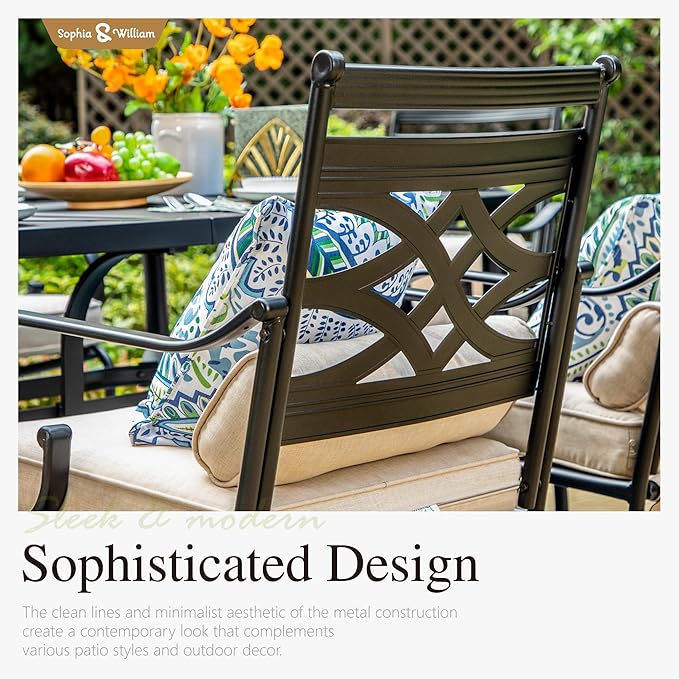 Sophia & William Outdoor Patio Dining Set for 6 | Outdoor Table and Chairs | Removable Seat Cushions | 4 Fixed Chairs | 2 Swivel Patio Dining Chairs | 64" Metal Tabletop with Wood Texture SophiaWilliam