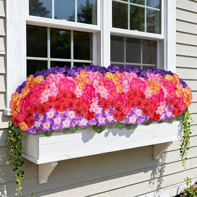Artificial Geraniums Flowers for Outdoors, 6 Bundles Realistic Silk Fake Geranium, No Fade Faux Plants for Hanging Baskets, Window Boxes, Pots - Porch, Patio, Garden Decor(6 Color) AmberFun