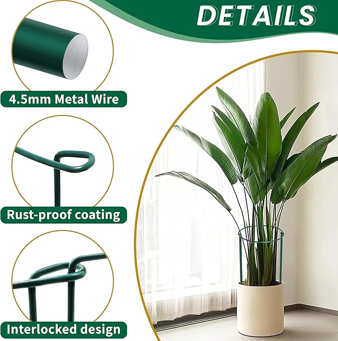 TCBWFY 10 Pack Plant Support Stakes for Peony,10"Widex24"High Heavy Duty 4.5mm Peony Cages and Support,Metal Peony Supports for Outdoor Indoor Plants,Plant Supports for Peony TCBWFY